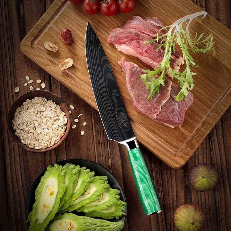 Kitakami 北上川 Damascus Pattern Stainless Steel Kitchen 8 Knife Set