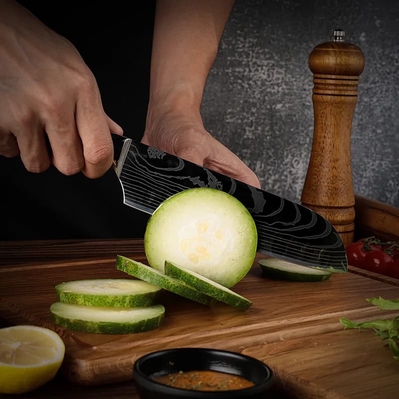 Asahi 朝日川 Damascus Pattern Stainless Steel Kitchen 8 Knife Set